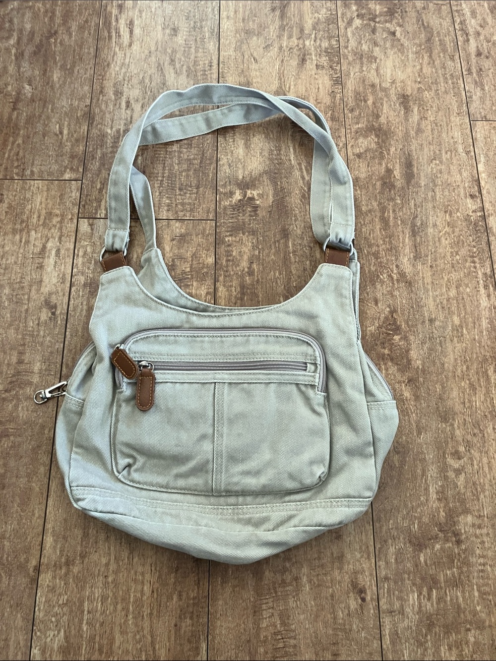 Y2k Casual Light Beige  Canvas Shoulder Bag with Front Zip Pocket